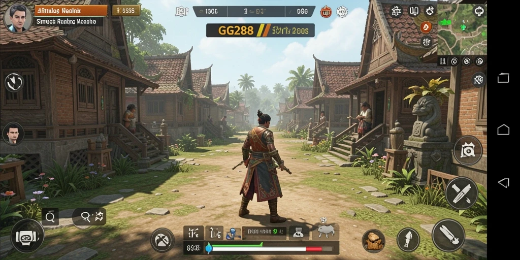 Screenshot gameplay GG288 menunjukkan suasana dunia simulasi yang hidup.