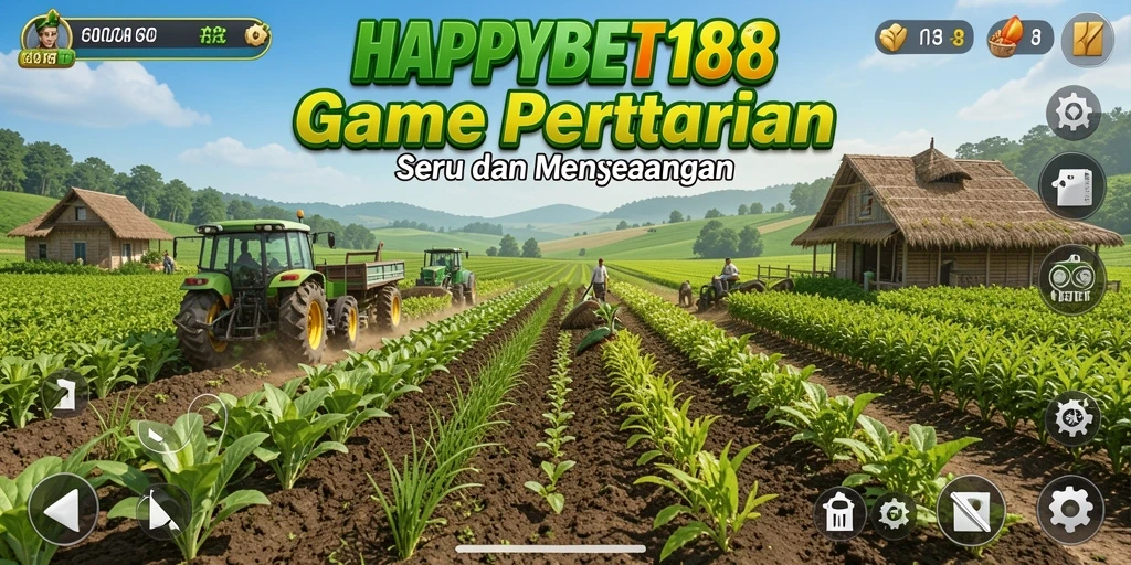 Tangkapan layar gameplay <strong>HAPPYBET188</strong> menunjukkan pengalaman bertani yang seru dan interaktif.
