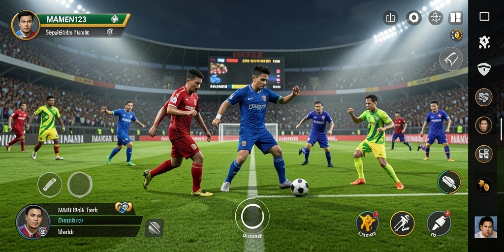 Screenshot MAMEN123 menampilkan aksi mendebarkan pertandingan sepak bola.