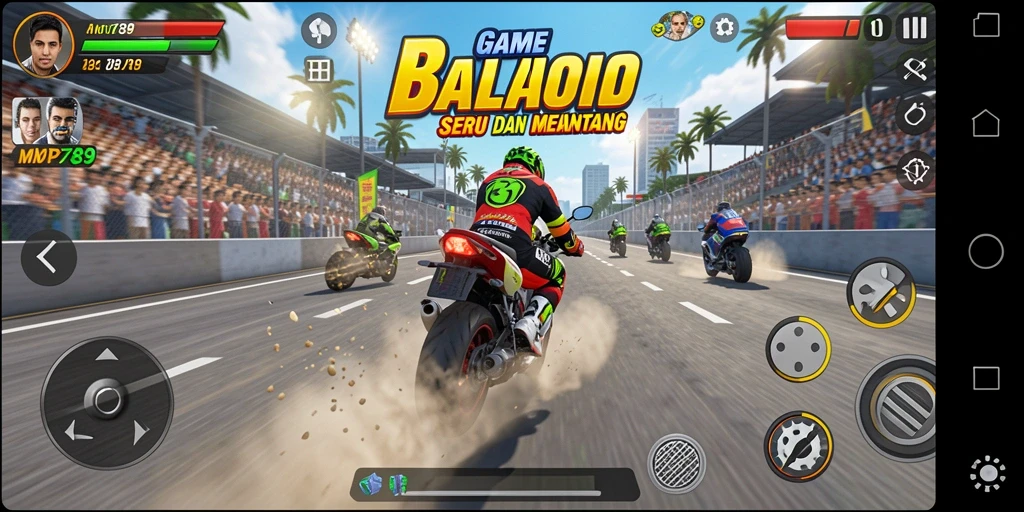 Tangkapan layar utama MVP789 menampilkan aksi balap motor yang mendebarkan.