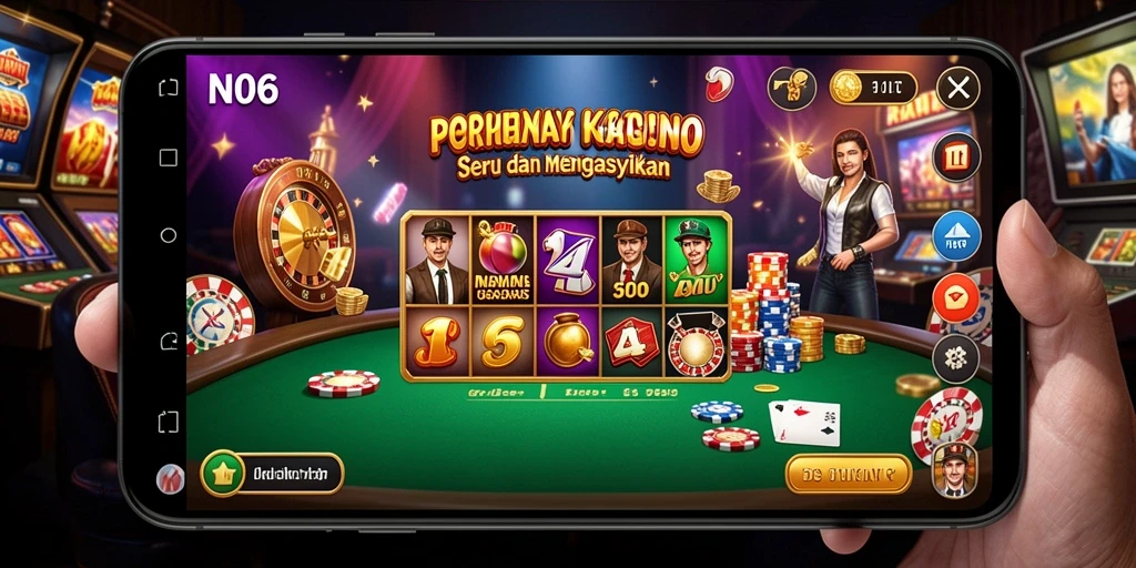 Screenshot gameplay dari N06 menampilkan suasana kasino yang meriah.