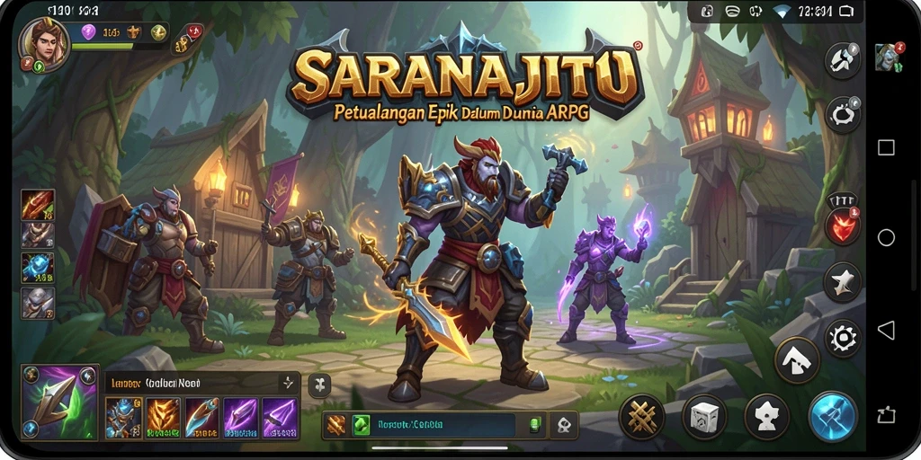 Tangkapan layar utama SARANAJITU menunjukkan aksi pertarungan ARPG yang mendebarkan.