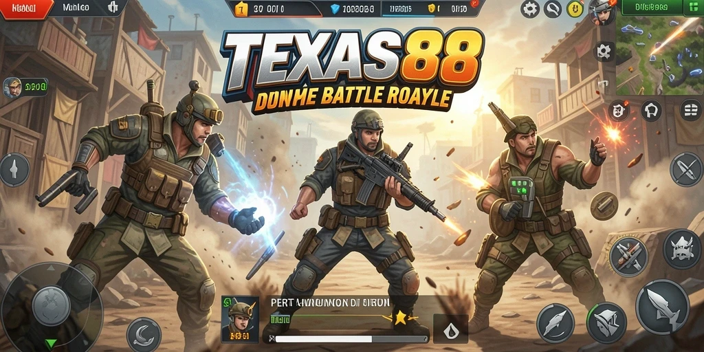 Tampilan gameplay TEXAS88 saat bertarung di arena Battle Royale.